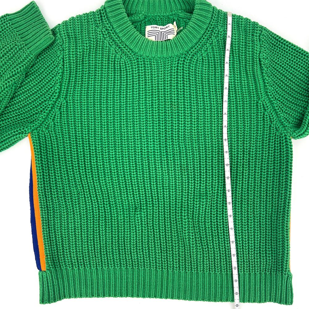 Tory Burch Sport Sweater Crewneck Side Striped Rainbow Green Size Medium - Picture 5 of 9